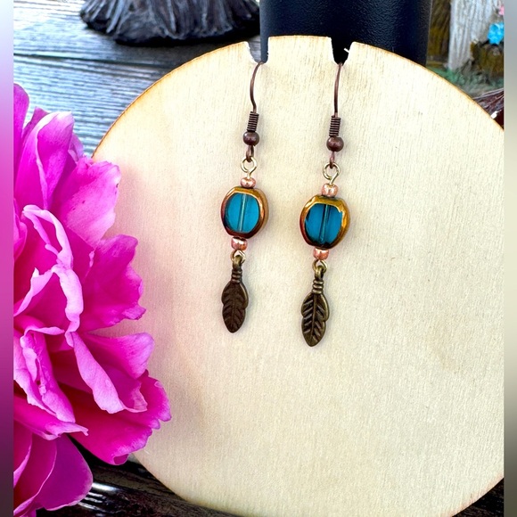 Blue and Gold Bohemian Earrings - Picture 2 of 2